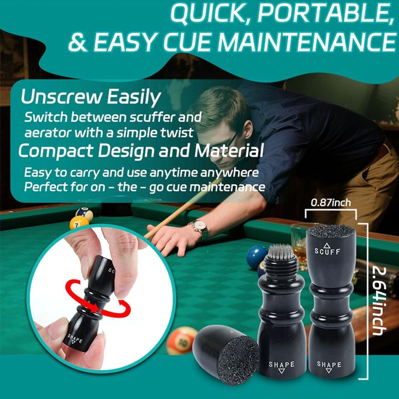 VortecSys Pool Cue Tip Tools, Premium 3-in-1 Billiard Cue Tip Shaper, Compact Billiards Pool Accessories & Tip Repair Kit, Gifts for Husbands and Friends (Black) - Image 4